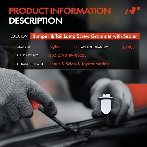 20 Pcs 9mm Nylon White Bumper & Tail Lamp Screw Grommet A-Premium APRCF3147