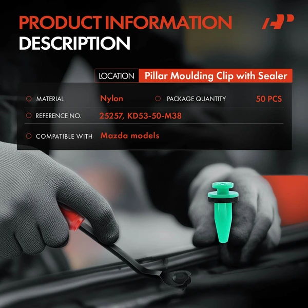50 Pcs 6mm Nylon Green Pillar Molding Clip A-Premium APRCF3206