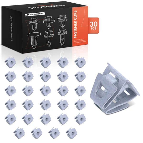 30 Pcs 10mm Steel Silver Radiator Grille Panel Nut A-Premium APRCF3223