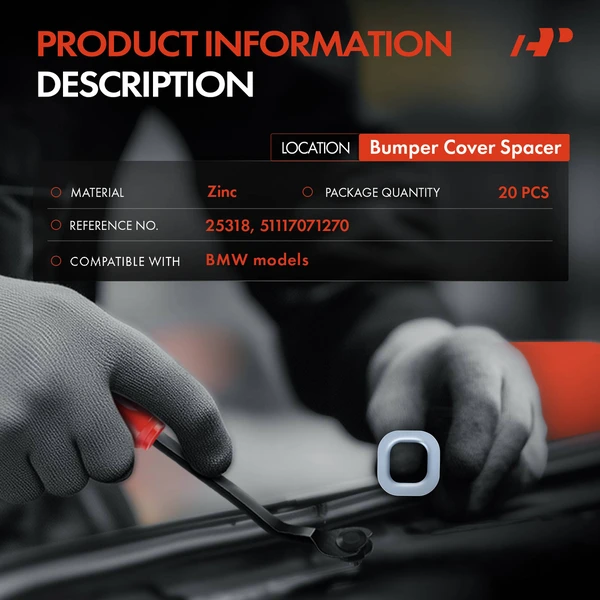 20 Pcs Steel Silver Bumper Cover Spacer A-Premium APRCF3270