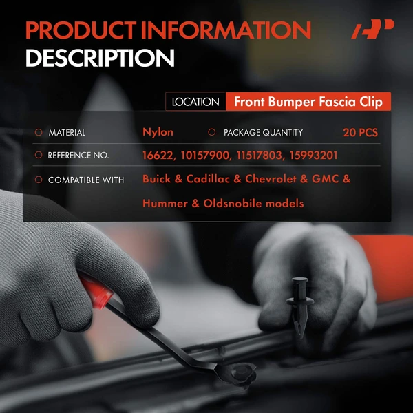 20 Pcs 9.5mm Black Front Bumper Fascia Clip A-Premium APRCF3587