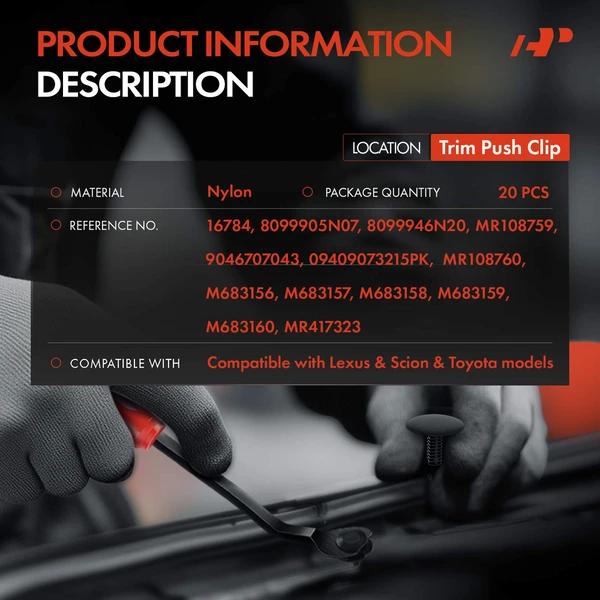 20 Pcs 7mm Nylon Black Trim Push Clip A-Premium APRCF3635