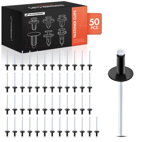 50 Pcs Black Aluminum Rivet - Aluminum Mandrel Windshield Rivets A-Premium APRCF3646