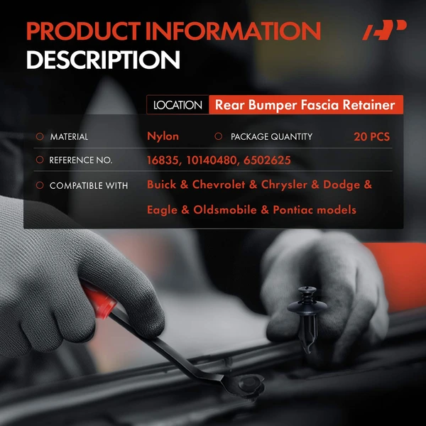 20 Pcs 12.7mm Black Rear Bumper Fascia Retainer A-Premium APRCF3647