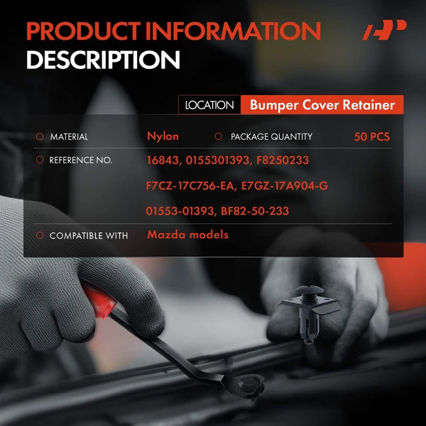 50 Pcs 10mm Nylon Black Bumper Cover Retainer A-Premium APRCF3652