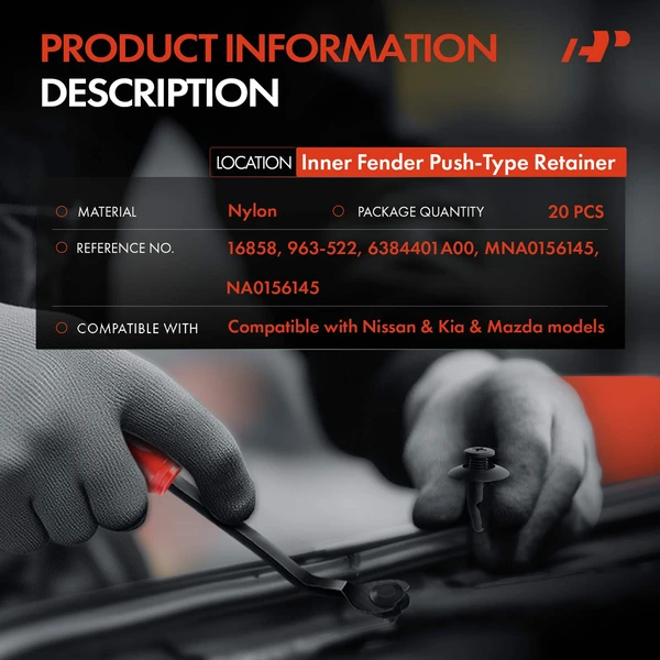 20 Pcs Nylon Black Inner Fender Retainer A-Premium APRCF3656