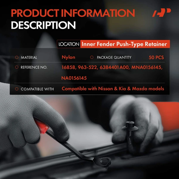 50 Pcs Nylon Black Inner Fender Retainer A-Premium APRCF3658