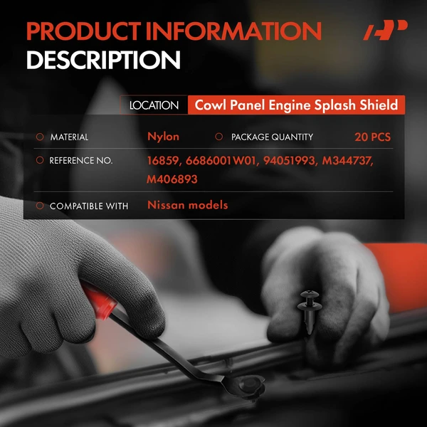 20 Pcs 6.35mm Nylon Black Cowl Panel Engine Splash Shield A-Premium APRCF3659