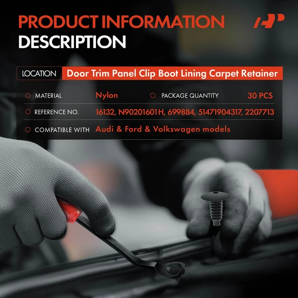 30 Pcs Nylon Black Door Trim Panel Clip Boot Lining Carpet Retainer A-Premium APRCF3566
