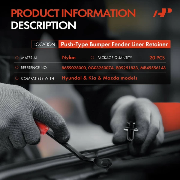 20 Pcs 8mm Nylon Black Bumper Fender Liner Retainer A-Premium APRCF3569