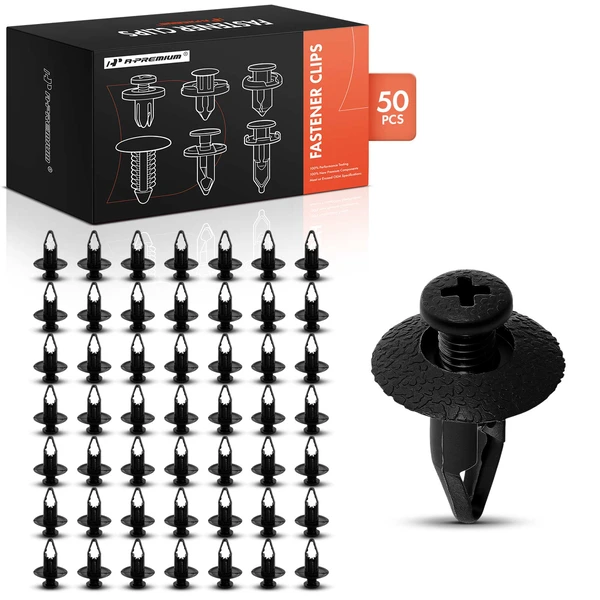 1987-1990 1995-2006 Nissan Sentra 50 Pcs 8mm Nylon Black Front Bumper Fascia Retainer A-Premium APRCF3853