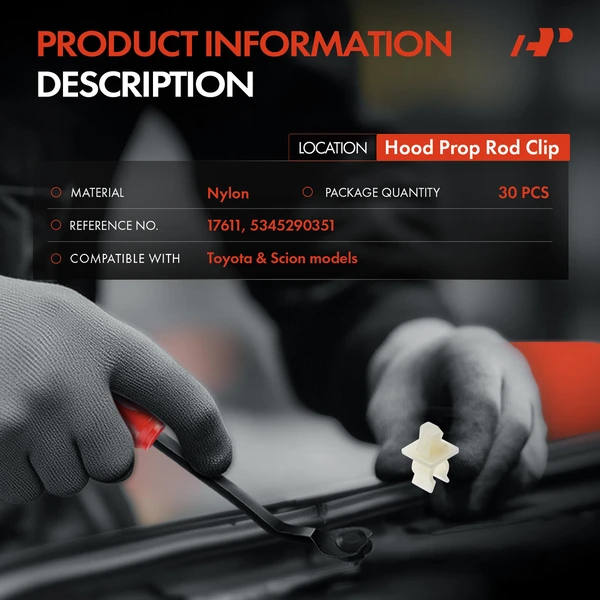 30 Pcs Nylon White Hood Prop Rod Clip A-Premium APRCF3864
