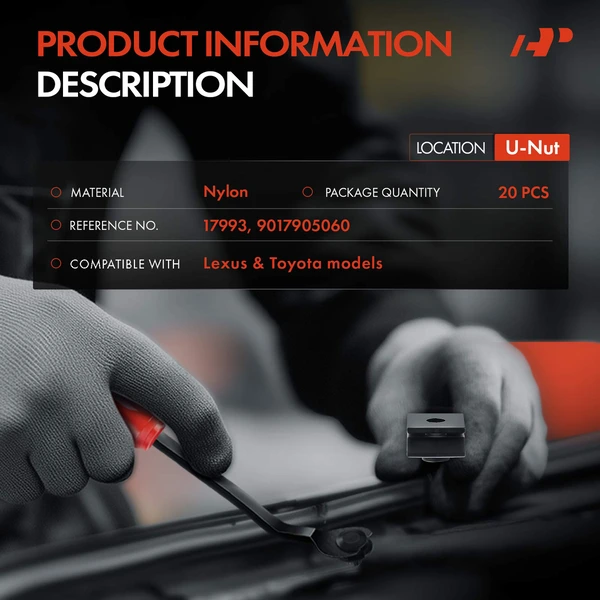 20 Pcs Nylon Black U-Nut A-Premium APRCF3914
