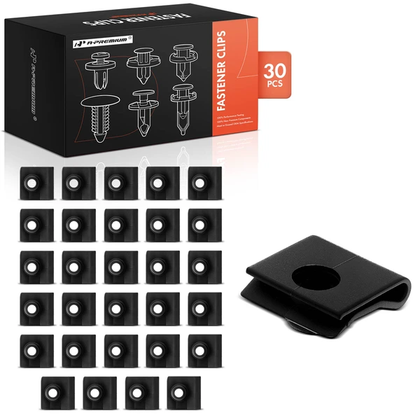 30 Pcs Nylon Black U-Nut A-Premium APRCF3766