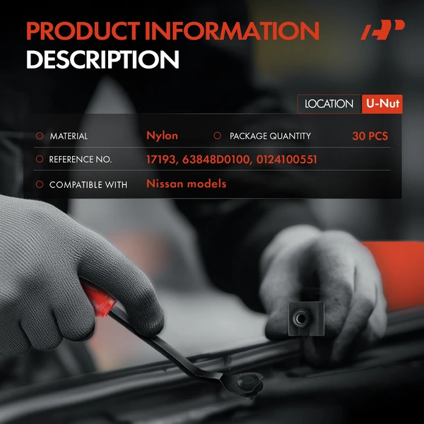 30 Pcs Nylon Black U-Nut A-Premium APRCF3766