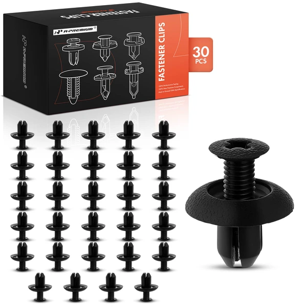 30 Pcs 7mm Nylon Black Front & Rear Bumper Retainer A-Premium APRCF3822