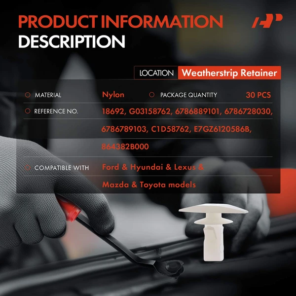 30 Pcs Nylon Natural Weatherstrip Retainer Clip A-Premium APRCF4077