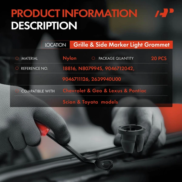 20 Pcs 10mm Nylon Black Grille & Side Marker Light Grommet A-Premium APRCF4088