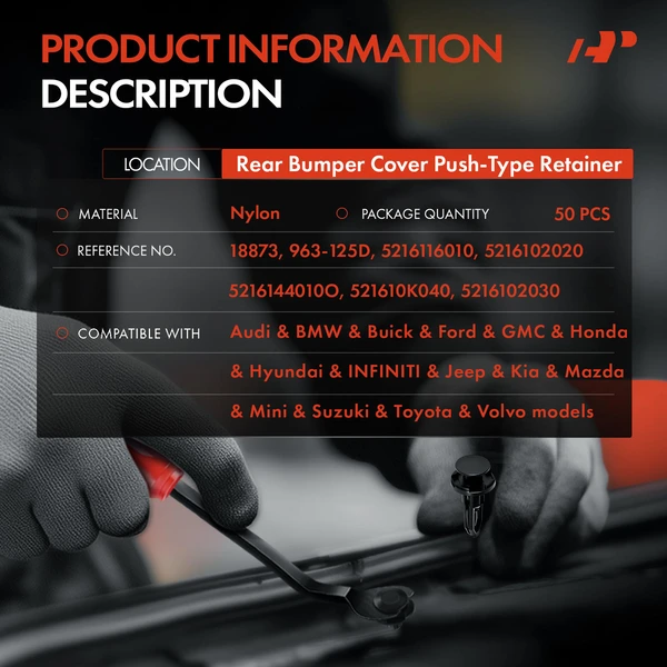 50 Pcs 9mm Nylon Black Rear Bumper Cover Retainer A-Premium APRCF4118