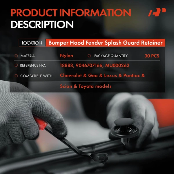 30 Pcs 7mm Nylon Black Bumper Hood Fender Splash Guard Retainer A-Premium APRCF4129