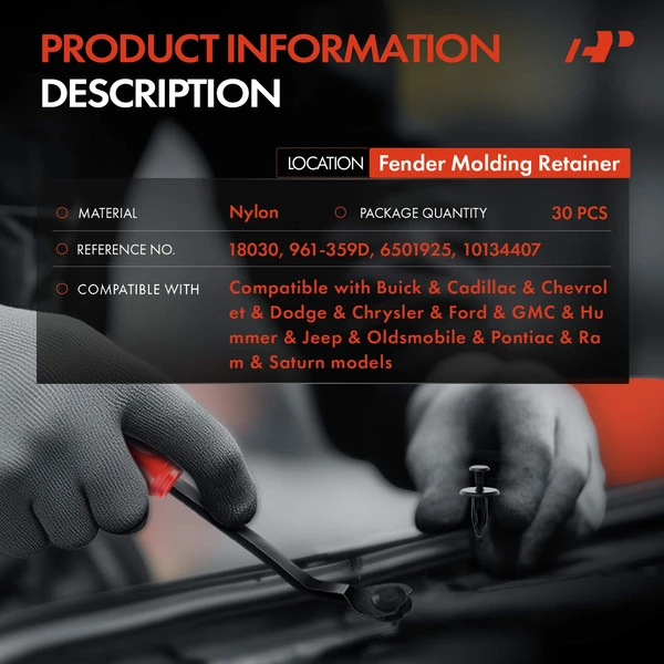 30 Pcs 6.4mm Nylon Black Fender Molding Retainer A-Premium APRCF3927