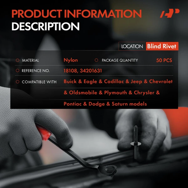 50 Pcs Nylon Black Blind Rivet Retainer Clip A-Premium APRCF3931