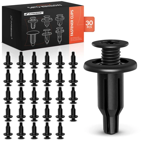 30 Pcs 10mm Nylon Black Bumper Face Clip A-Premium APRCF3939