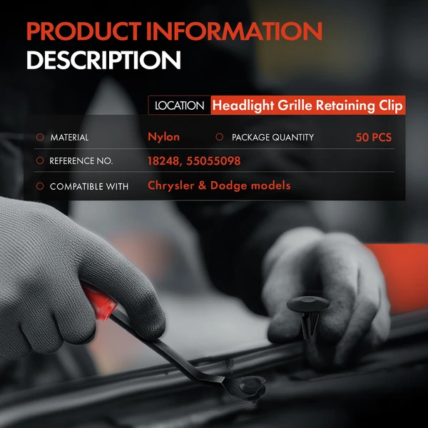50 Pcs Nylon Black Headlight Grille Retaining Clip A-Premium APRCF3958
