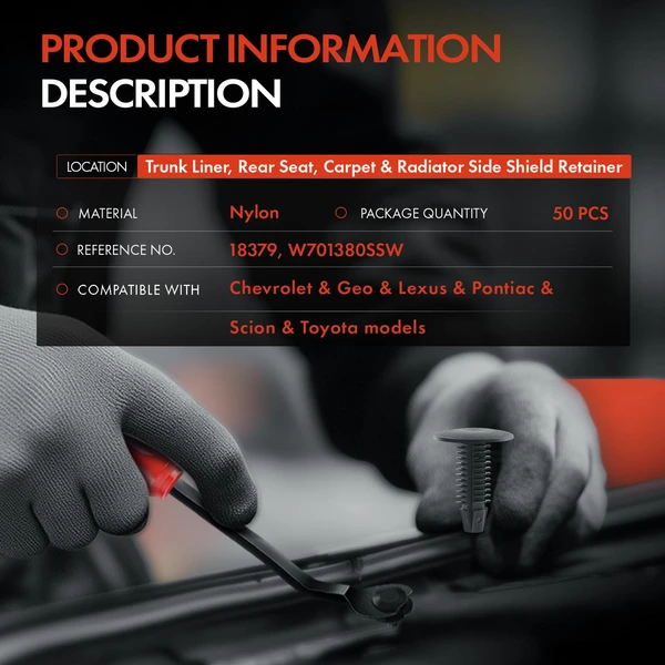 50 Pcs Nylon Black Trunk Liner & Rear Seat & Carpet
 & Radiator Side Shield Retainer A-Premium APRCF4012