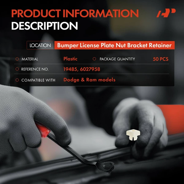 50 Pcs 9.53 x 9.53mm Nylon White Bumper License Plate Nut Bracket Retainer A-Premium APRCF4420