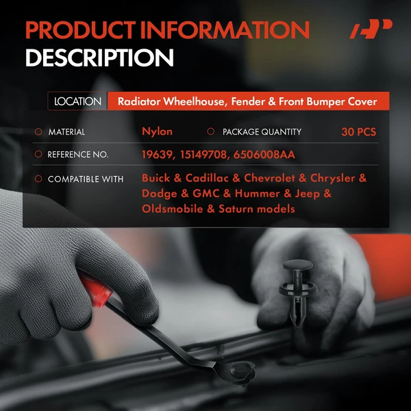 30 Pcs 6mm Nylon Black Radiator Wheelhouse & Fender & Front Bumper Cover Retainer Clip A-Premium APRCF4497