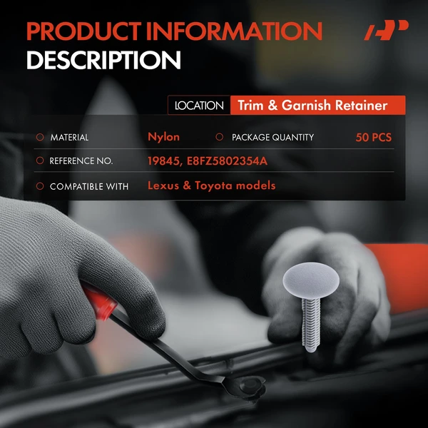 50 Pcs 7.9mm Nylon Medium Graphite Trim & Garnish Retainer A-Premium APRCF4606