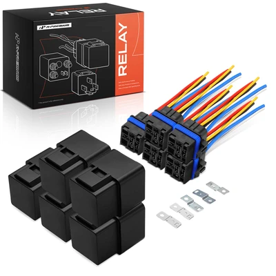 5 Pcs 12V 80A 5-Pin Universal Relay with Waterproof Wiring Harness & Iron Bracket