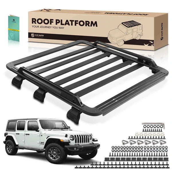 62-inch x 55-inch Black Aluminum Alloy Roof Rack Platform for 2018-2023 Jeep Wrangler