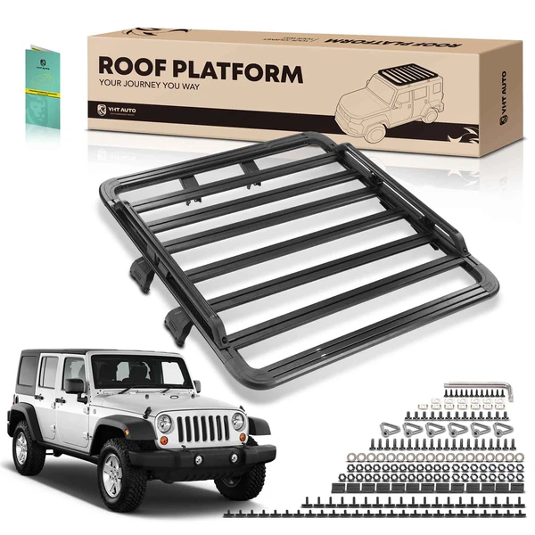 62-inch x 55-inch Black Aluminum Alloy Roof Rack Platform for 2007-2017 Jeep Wrangler