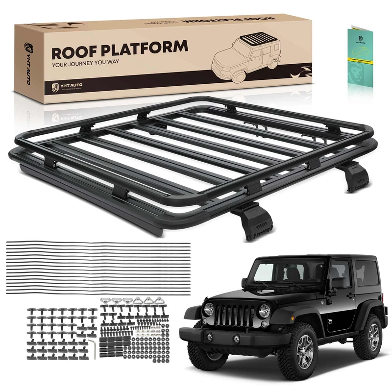 62 Inch x 55 Inch Aluminum Alloy Roof Rack Platform with All Side Guardrail for 2015 Jeep Wrangler