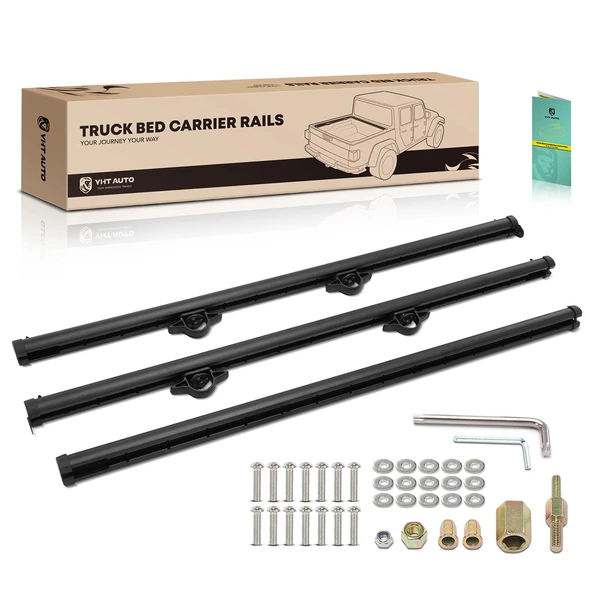 Black Aluminum Alloy Truck Bed Carrier Rails for 2020-2023 Jeep Gladiator