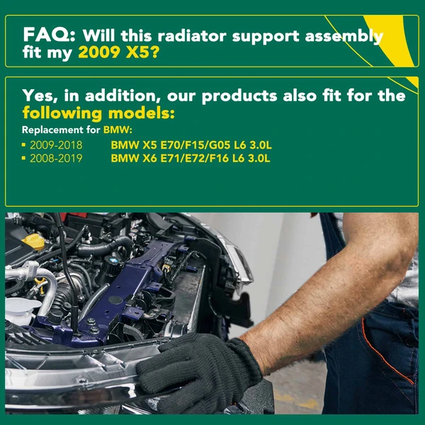 Left Radiator Support Assembly for BMW X5 2009-2018 X6 2008-2019 L6 3.0L