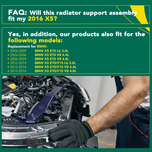 Passenger Radiator Support Assembly for BMW X5 2009-2018 X6 2008-2019 L6 3.0L