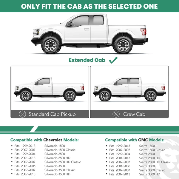 5 Inch Chrome S/S 304 Oval Bent End Side Step Bars for 1999-2013 GMC Sierra 1500