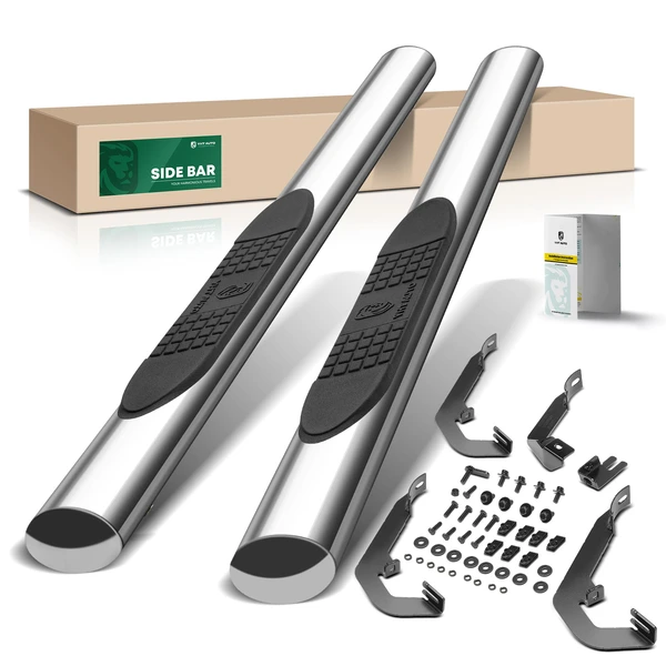 4 Inch Chrome S/S 304 Oval Straight Side Step Bars for 2007-2018 Chevrolet Silverado 1500