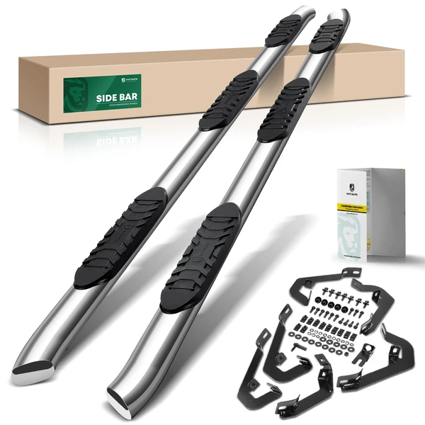 5 Inch Chrome S/S 304 Oval Bend End Wheel to Wheel Side Step Bars for Chevy Silverado GMC 6.5ft Bed