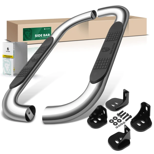 4 Inch Chrome S/S 304 Oval Bent End Side Step Bars for Chevy Silverado 1500 99-18 GMC Sierra