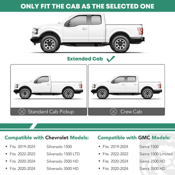 4 Inch Chrome S/S 304 Oval Bent End Side Step Bars for 2020-2024 Chevrolet Silverado 3500 HD