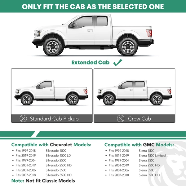 3 Inch Chrome S/S 304 Round Side Step Bars for Chevy Silverado 1500 2500 Double Cab