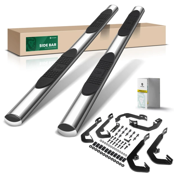 4 Inch Chrome S/S 304 Oval Straight Side Step Bars for 1999-2018 GMC Sierra 1500