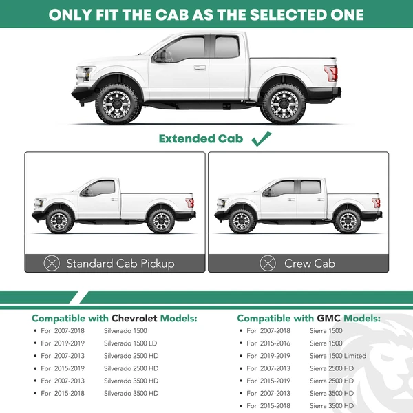 5 Inch Chrome S/S 304 Oval Bent End Side Step Bars for Chevy GMC 2007-2019 Extended Cab