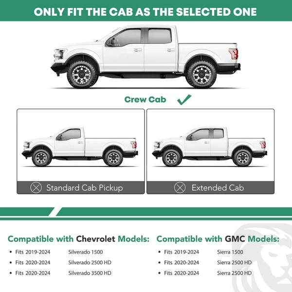 6 Inch Chrome S/S 304 Oval Bent End Side Step Bars for 2020-2024 GMC Sierra 3500 HD