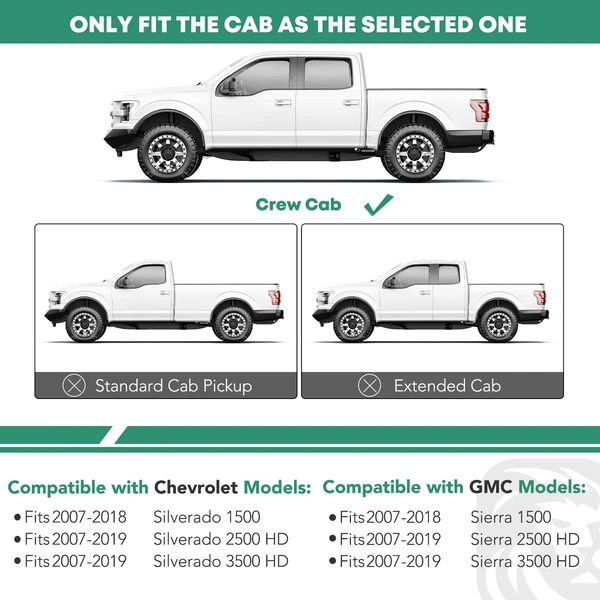 5 Inch Chrome S/S 304 Oval Bent End Side Step Bars for 2007-2018 GMC Sierra 1500