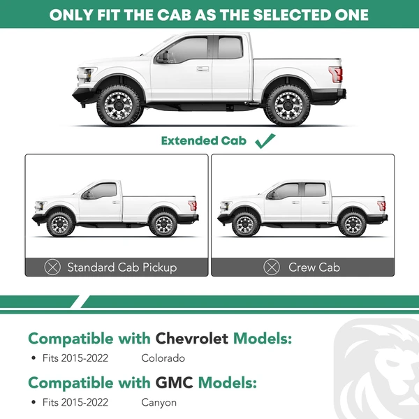 3 Inch Chrome S/S 304 Round Side Step Bars for Chevy Colorado 15-22 Extended Cab Pickup